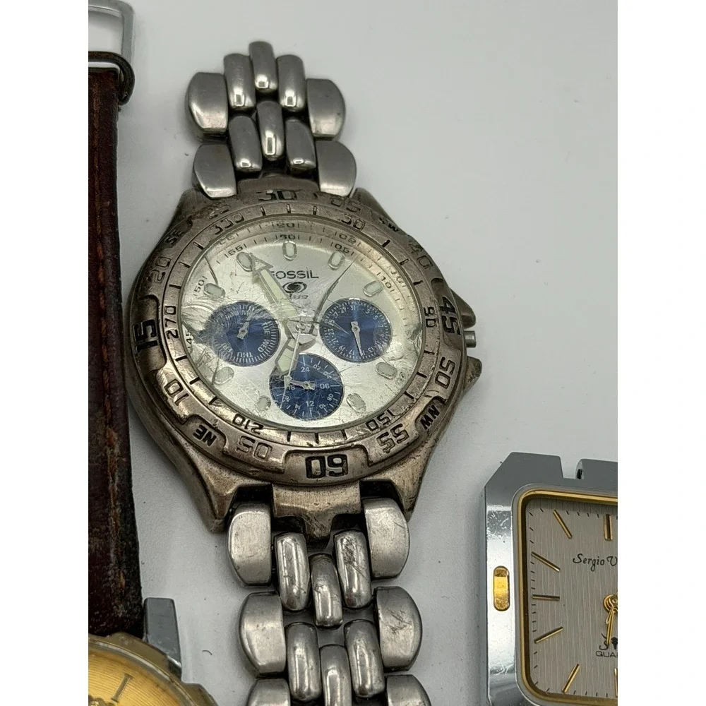 Vintage Watch Lot Fossil Pocket Watch Geneva Sergio Valente Parts Repair As-Is